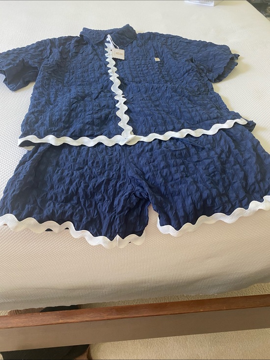 Simply Southern Other - Simply Southern Navy Blue Wavy-Trim Pajama Set